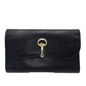 Vintage Gucci Horsebit Long Wallet Black Leather Mixed Metal Hardware Italy